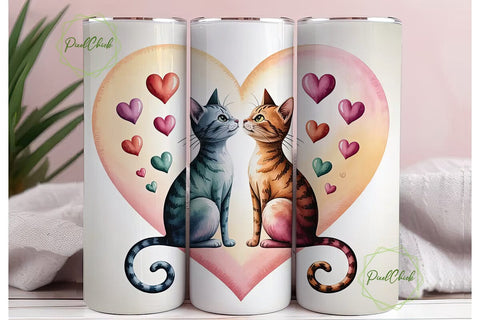 Cute Cats in Love Tumbler Wrap Sublimation PixelChick 