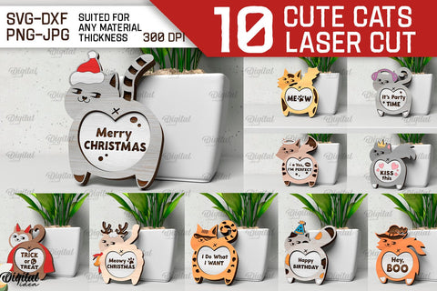 Cute Cats Laser Cut Bundle. Funny Cute Cats SVG Design SVG Evgenyia Guschina 