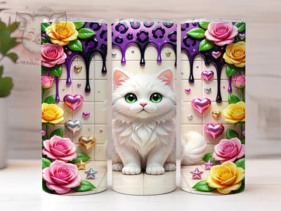 Cute Cats Purple Eyes 20oz Tumbler Wrap, Adorable White Cat, Expressive Green Eyes, Whimsical Wrap, Seamless Pattern, 20oz Tumbler Wrap, Sublimation PNG Sublimation Lara' s Designs 