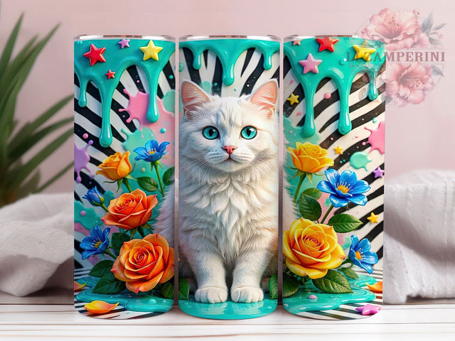 Cute Cats Turquoise Eyes 20oz Tumbler Wrap, Fluffy White Cat, Turquoise Eyes, Whimsical Wrap, Seamless Pattern, 20oz Tumbler Wrap, Sublimation PNG Sublimation Li Zamperini 