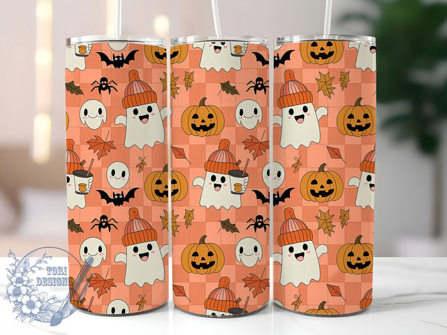 Cute Checkered Ghost Halloween Tumbler, Funny Halloween Cup, Checkered Tumbler Wrap, 20Oz Sublimation Design, Spooky Checkered Drinkware, Halloween Coffee Tumbler, Adorable Ghost Mug Sublimation ToriDesigns 