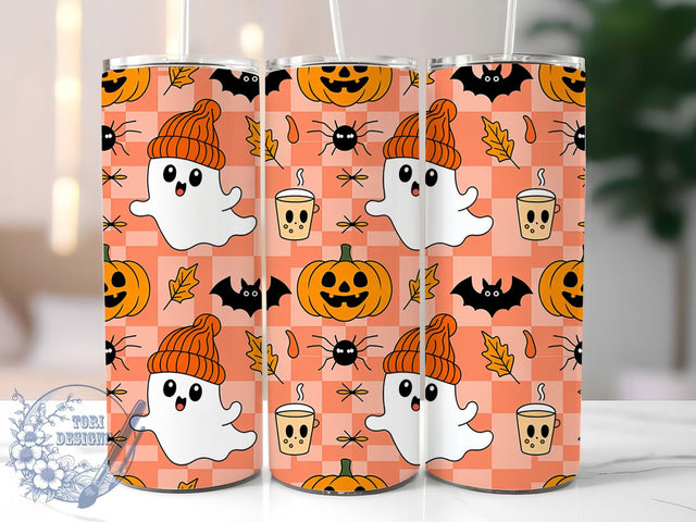 Cute Checkered Ghost Halloween Tumbler, Funny Halloween Cup, Checkered Tumbler Wrap, 20Oz Sublimation Design, Spooky Checkered Drinkware, Halloween Coffee Tumbler, Adorable Ghost Mug Sublimation ToriDesigns 