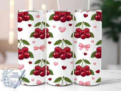 Cute Cherry Bow Valentine Tumbler, Valentine Gift Wrap, Cute Bow Cup, Romantic Sublimation Design, Sweet Cherry Tumbler, Love Bow Wrap, Adorable Valentine Cup Sublimation ToriDesigns 