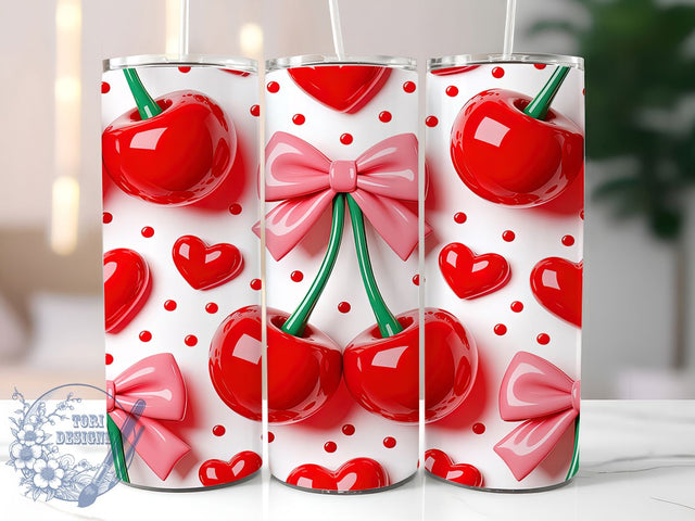Cute Cherry Bow Valentine Tumbler, Valentine Gift Wrap, Cute Bow Cup, Romantic Sublimation Design, Sweet Cherry Tumbler, Love Bow Wrap, Adorable Valentine Cup Sublimation ToriDesigns 