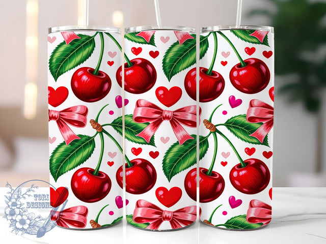 Cute Cherry Bow Valentine Tumbler, Valentine Gift Wrap, Cute Bow Cup, Romantic Sublimation Design, Sweet Cherry Tumbler, Love Bow Wrap, Adorable Valentine Cup Sublimation ToriDesigns 