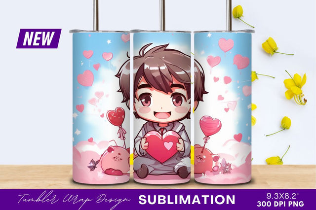 Cute Chibi Boy Holding Heart Tumbler Png Sublimation Regulrcrative 