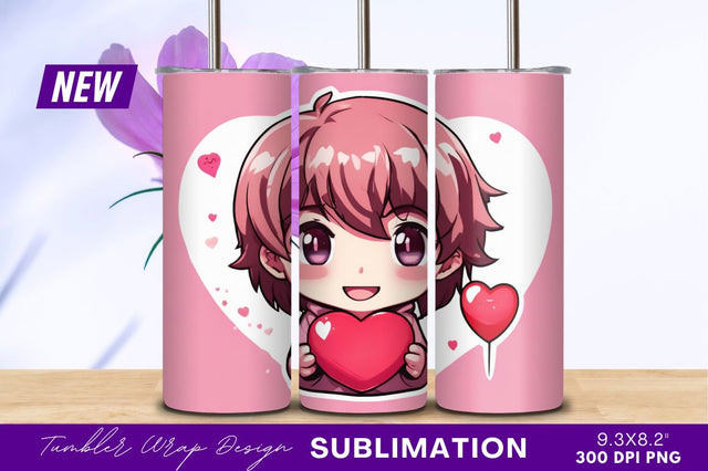 Cute chibi boy holding red heart tumbler png Sublimation Regulrcrative 
