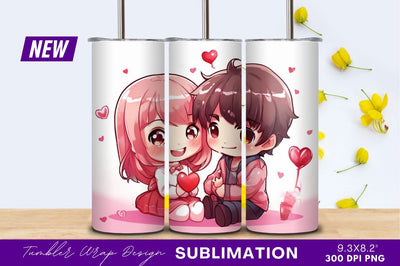 Cute chibi couple celebrating valentines day tumbler png Sublimation Regulrcrative 