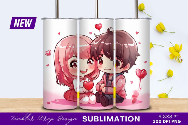 Cute chibi couple celebrating valentines day tumbler png Sublimation Regulrcrative 