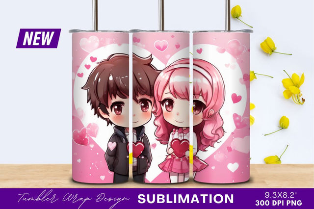 Cute chibi couple holding hearts valentines day Sublimation Regulrcrative 