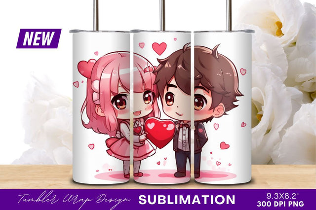 Cute chibi couple valentines day tumbler png Sublimation Regulrcrative 