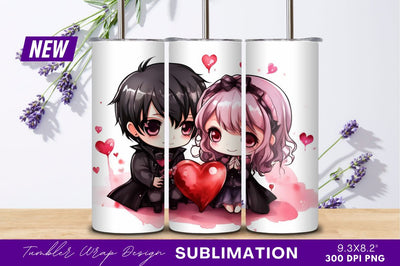 Cute chibi couple with heart tumbler png Sublimation Regulrcrative 