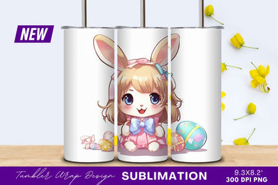 Cute chibi easter bunny with decorated eggs Sublimation Regulrcrative 