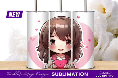 Cute chibi girl holding a pink heart Sublimation Regulrcrative 
