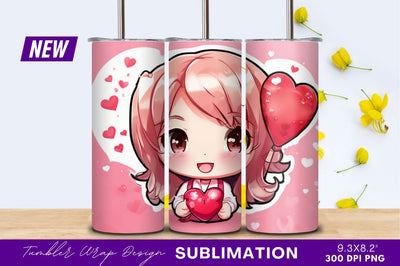 Cute Chibi Girl Holding Heart Balloon Sublimation Regulrcrative 