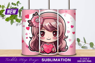 Cute chibi girl holding heart gift tumbler png Sublimation Regulrcrative 