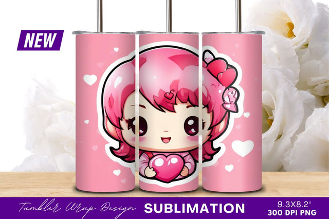 Cute chibi girl holding heart tumbler png Sublimation Regulrcrative 