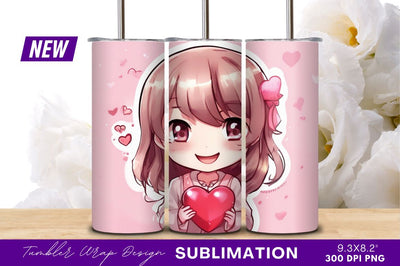 Cute Chibi Girl Holding Heart Tumbler Png Sublimation Regulrcrative 