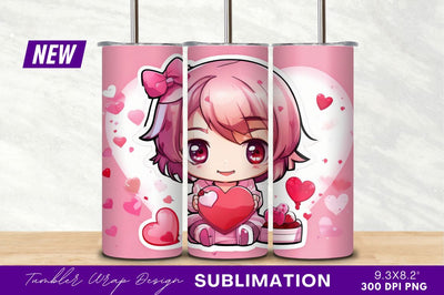 Cute chibi girl holding heart tumbler png Sublimation Regulrcrative 