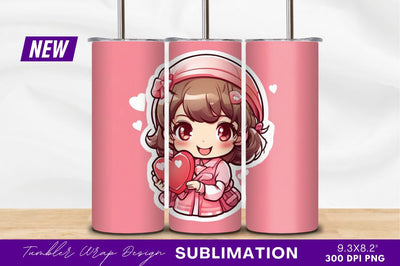 Cute Chibi Girl Holding Heart Tumbler Png Sublimation Regulrcrative 