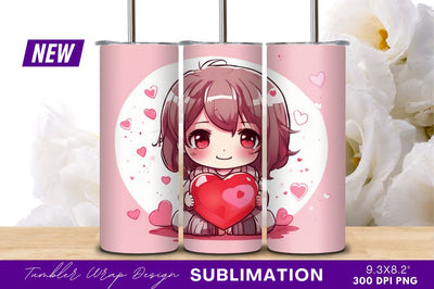 Cute chibi girl holding red heart Sublimation Regulrcrative 