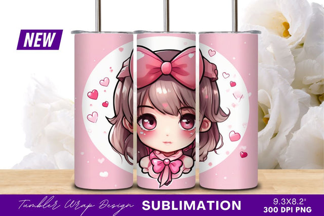 Cute chibi girl pink bow hearts tumbler png Sublimation Regulrcrative 