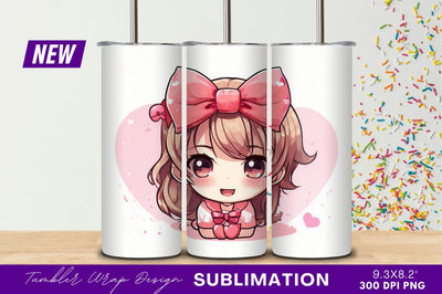 Cute chibi girl pink bow tumbler png Sublimation Regulrcrative 