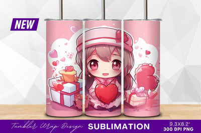 Cute chibi girl with hearts and gifts Sublimation Regulrcrative 