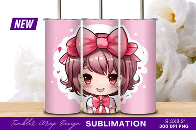 Cute chibi girl with pink bow illustration Sublimation Regulrcrative 