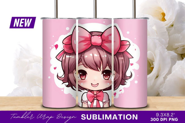 Cute chibi girl with pink bow illustration Sublimation Regulrcrative 