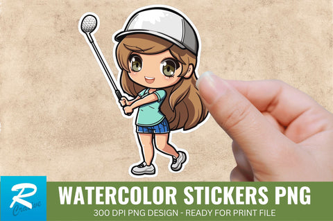 Cute Chibi Golf Girl Sticker Clipart Bundle Sublimation Regulrcrative 