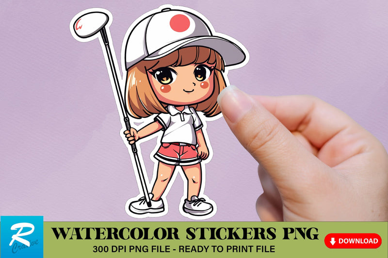 Cute Chibi Golf Girl Sticker Clipart, Sticker PNG Clipart Sublimation Regulrcrative 