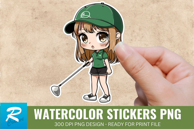 Cute Chibi Golf Girl Sticker Clipart, Sticker PNG Clipart Sublimation Regulrcrative 