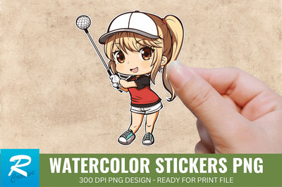 Cute Chibi Golf Girl Sticker Clipart, Sticker PNG Clipart Sublimation Regulrcrative 