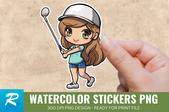 Cute Chibi Golf Girl Sticker Clipart, Sticker PNG Clipart Sublimation Regulrcrative 