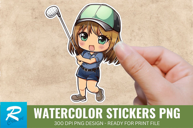 Cute Chibi Golf Girl Sticker Clipart, Sticker PNG Clipart Sublimation Regulrcrative 