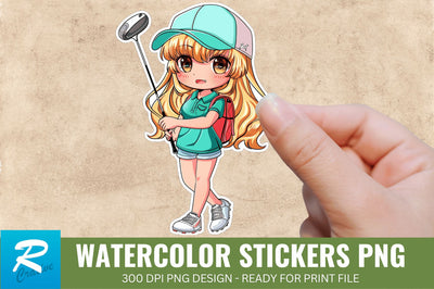 Cute Chibi Golf Girl Sticker Clipart, Sticker PNG Clipart Sublimation Regulrcrative 