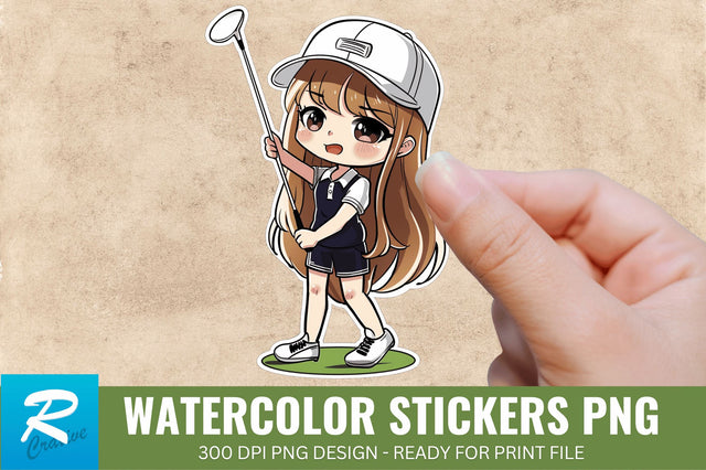Cute Chibi Golf Girl Sticker Clipart, Sticker PNG Clipart Sublimation Regulrcrative 