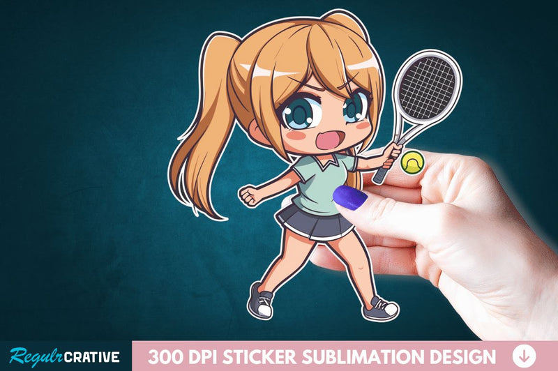 Cute Chibi Tennis Girl Sticker Clipart Sublimation Regulrcrative 