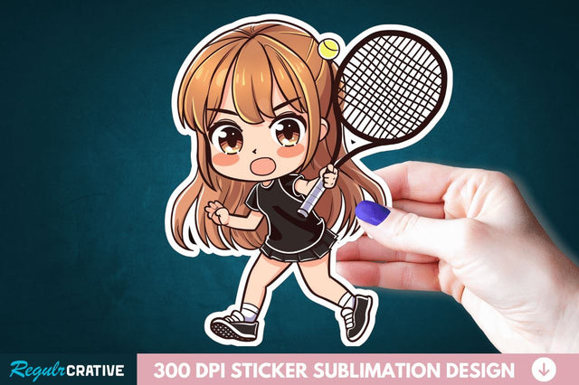 Cute Chibi Tennis Girl Sticker Clipart Sublimation Regulrcrative 