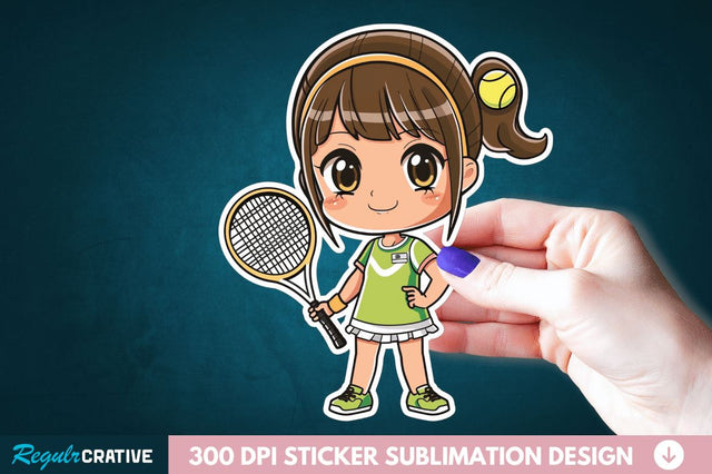 Cute Chibi Tennis Girl Sticker Clipart Sublimation Regulrcrative 