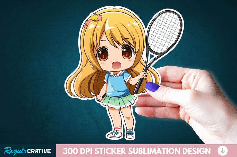 Cute Chibi Tennis Girl Sticker Clipart Sublimation Regulrcrative 