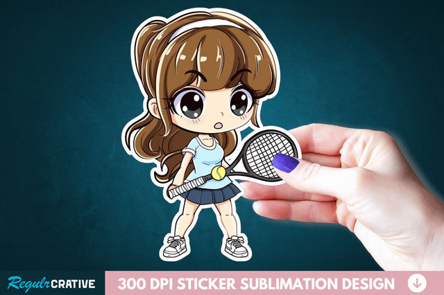 Cute Chibi Tennis Girl Sticker Clipart Sublimation Regulrcrative 