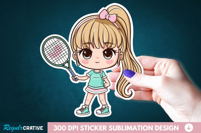 Cute Chibi Tennis Girl Sticker Clipart Sublimation Regulrcrative 