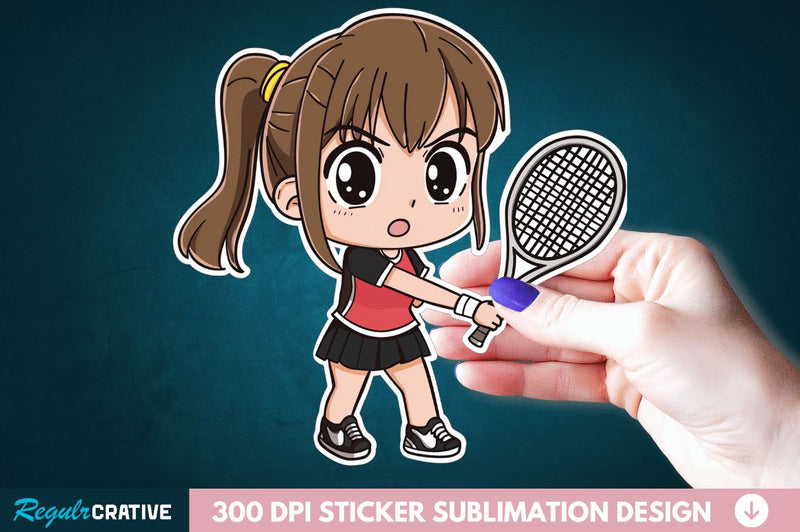 Cute Chibi Tennis Girl Sticker Clipart Sublimation Regulrcrative 