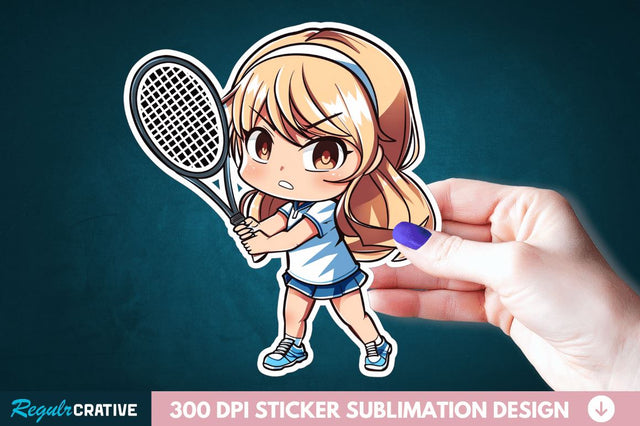Cute Chibi Tennis Girl Sticker Clipart Sublimation Regulrcrative 