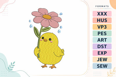 Cute Chick With Flower Embroidery Design - Kawaii Baby Chick Embroidery/Applique DESIGNS sg embroidery 