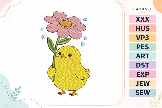Cute Chick With Flower Embroidery Design - Kawaii Baby Chick Embroidery/Applique DESIGNS sg embroidery 