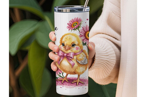 Cute Chick with Flowers Tumbler Wrap Sublimation DesignSVG 