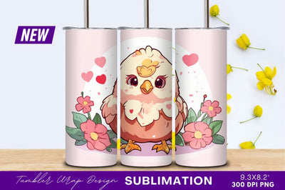 Cute chick with hearts and flowers illustration Sublimation Regulrcrative 
